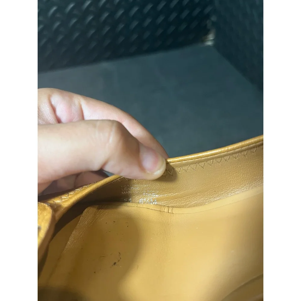 Tory Burch Sally Wedge Womens 6.5M Tan Leather Peep Toe Logo Shoes